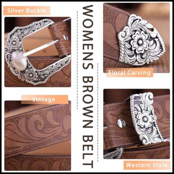 Vintage Western Leather Belt for Jeans with Alloy Buckle main image 7